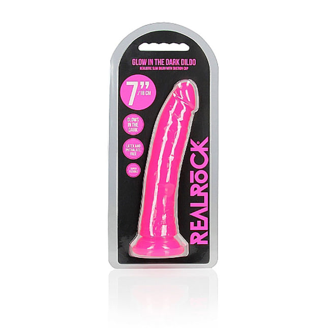 REALROCK 7 Inch Slim Glow in the Dark Neon Pink Dildo