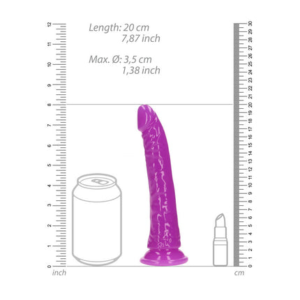 Size Chart of REALROCK 7 Inch 20cm Slim Glow in the Dark Neon Purple Dildo