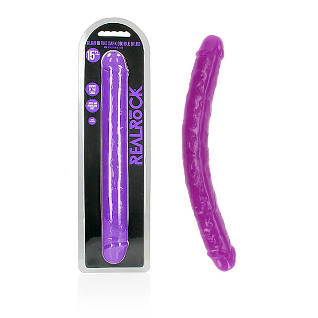REALROCK 15 Inch Glow in the Dark Purple Double Dildo with case