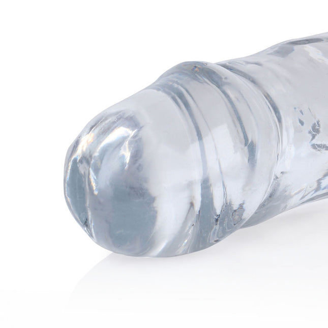 close up end of a REALROCK 14 Inch Curved Double Dildo Clear