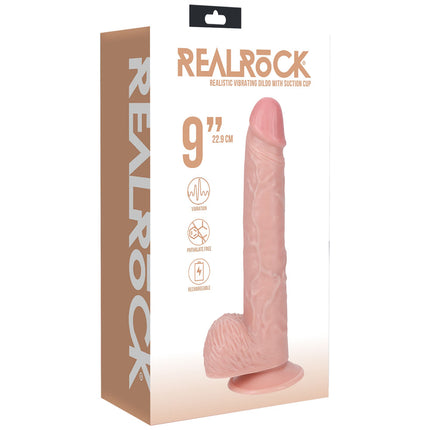 REALROCK 9 Inch Realistic Vibrating Dildo with Suction Cup - Flesh Case Front View