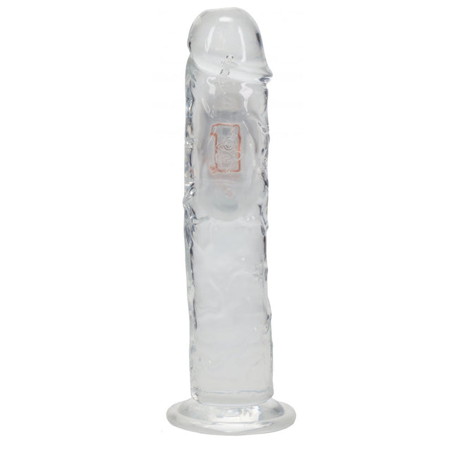 REALROCK 8'' (Inch) No Balls Wireless LED Vibrating Clear Dildo on white background