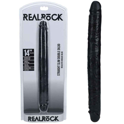 REALROCK 14 Inch Slim Double Dildo - Black with Case