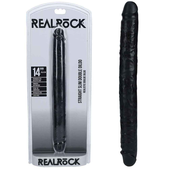 REALROCK 14 Inch Slim Double Dildo - Black with Case