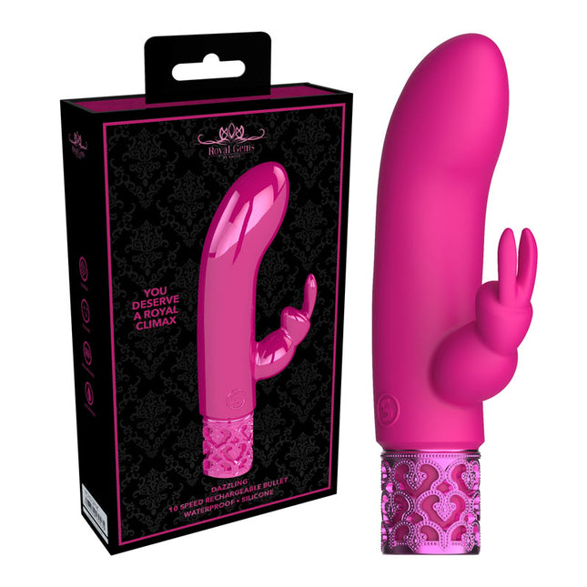 ROYAL GEMS Dazzling Pink Bullet Rabbit Vibrator with Case Front View