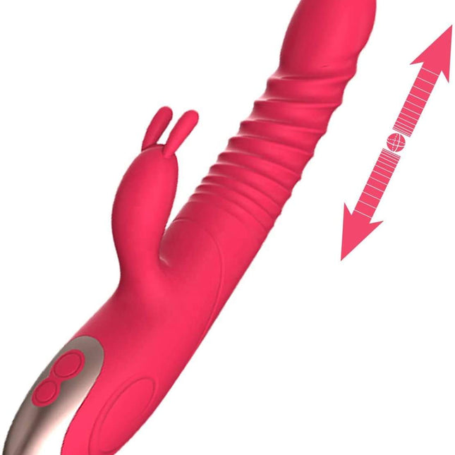 Red Ribbed 9 Inch Heating Rabbit Vibrator Sex Toy