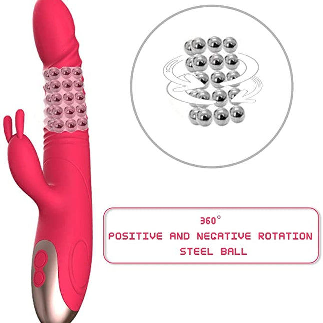 Red Ribbed 9 Inch Heating Rabbit Vibrator with Steel Balls Internal Diagram