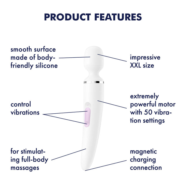 Product Features Diagram of Satisfyer Wand-er Woman White Massager Wand