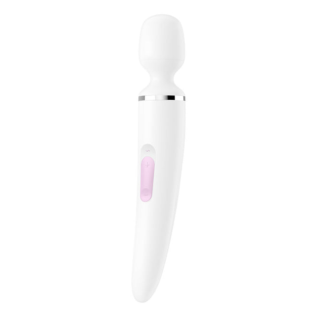 Satisfyer Wand-er Woman White Massager Wand Front View with Buttons