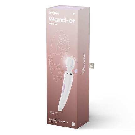 Satisfyer Wand-er Woman White Massager Wand Case Front View with Full Body Stimulation