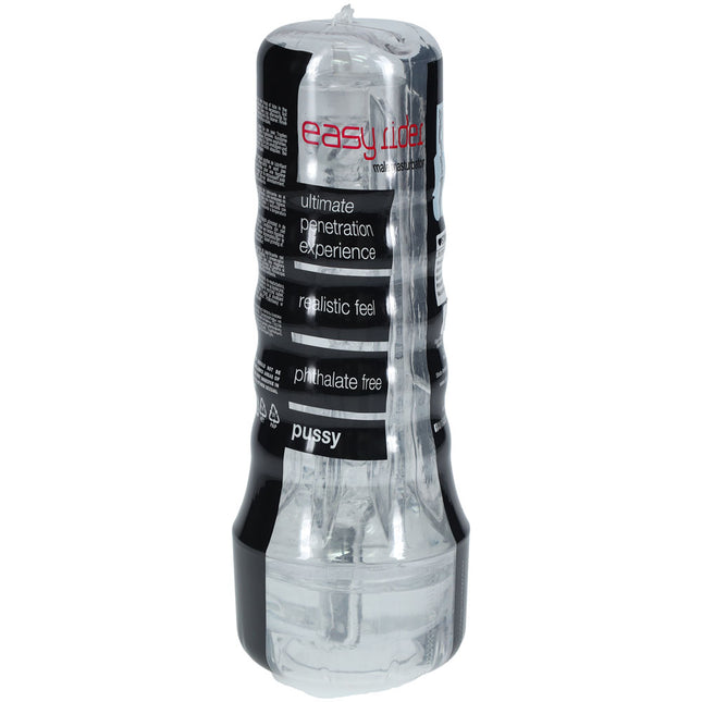 SHOTS Easy Rider Clear Vagina Stroker side view on a white background