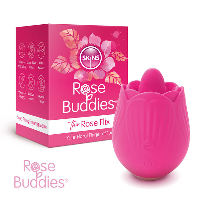 Skins Rose Buddies - The Rose Flix Rose Vibrator - Pink with Case