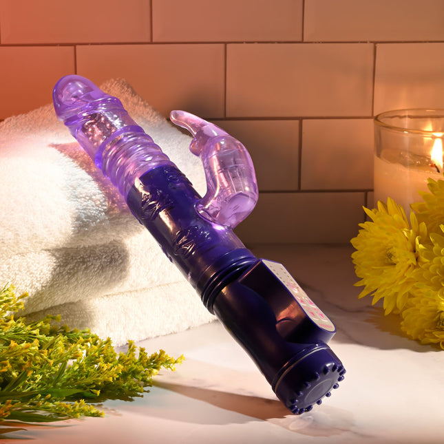Selopa BUNNY THRUSTER Purple Thrusting Rabbit Vibrator with dildo head side angle