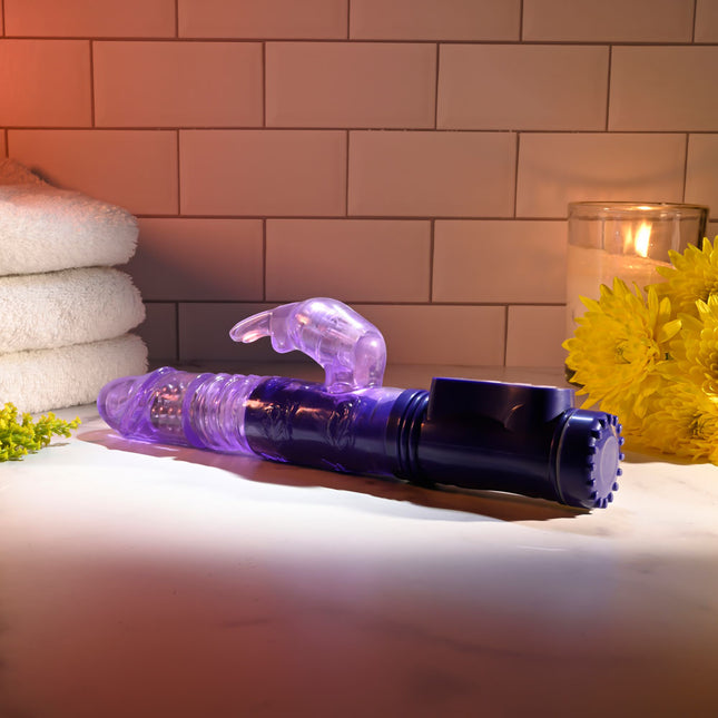 Selopa BUNNY THRUSTER Purple Thrusting Rabbit Vibrator Laying on the ground
