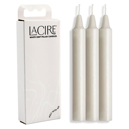 LaCire Drip Pillar Candles White Drip Candles - Set of 3