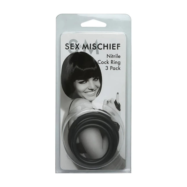 Sex & Mischief Nitrile Cock Rings Black - 3 Pack