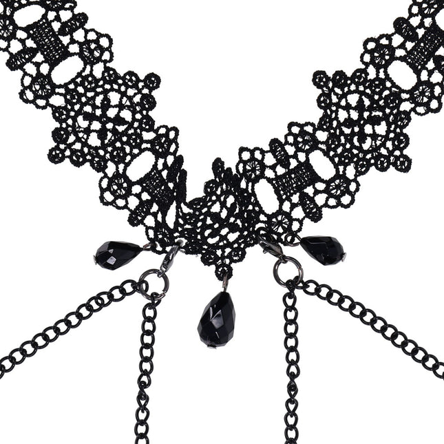 Sex & Mischief Lace Collar with Nipple Ties - Black