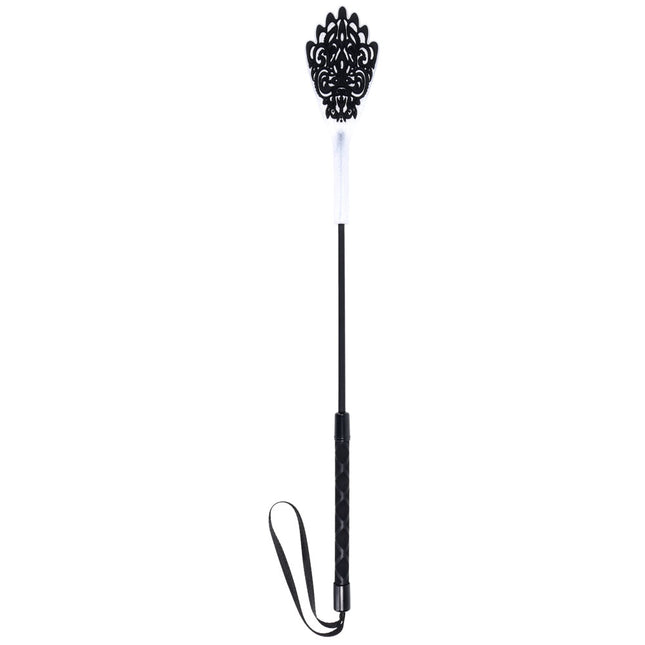 Sex & Mischief Lace Silicone Crop - Black/White 50cm Whip