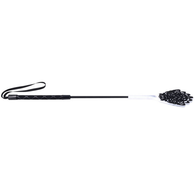 Sex & Mischief Lace Silicone Crop - Black/White 50cm Whip