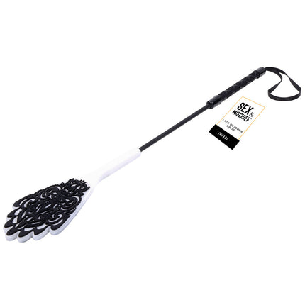 Sex & Mischief Lace Silicone Crop - Black/White 50cm Whip