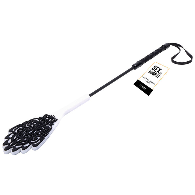 Sex & Mischief Lace Silicone Crop - Black/White 50cm Whip