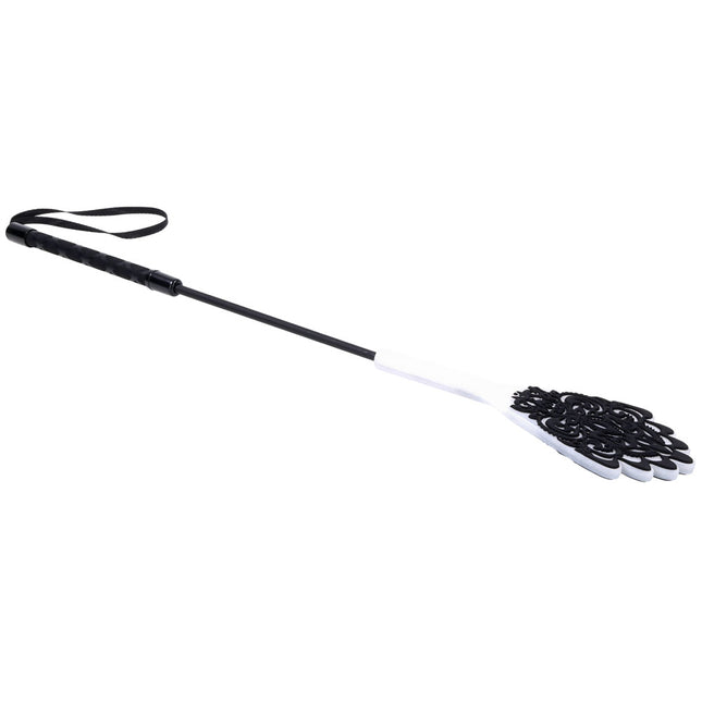 Sex & Mischief Lace Silicone Crop - Black/White 50cm Whip
