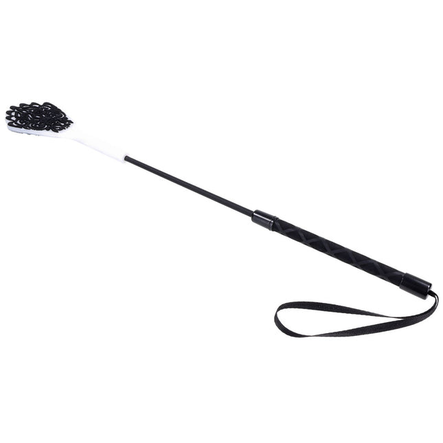 Sex & Mischief Lace Silicone Crop - Black/White 50cm Whip