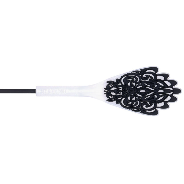 Sex & Mischief Lace Silicone Crop - Black/White 50cm Whip
