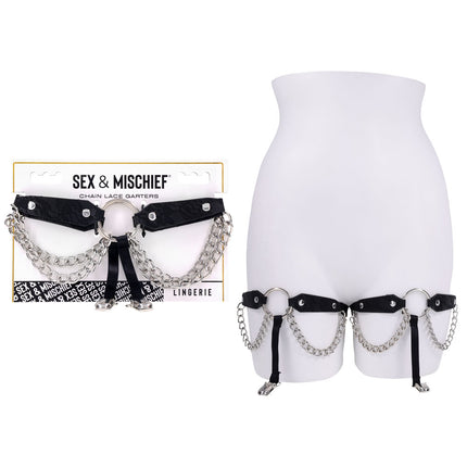 Sex & Mischief Chain Lace Garters - Black/Metal