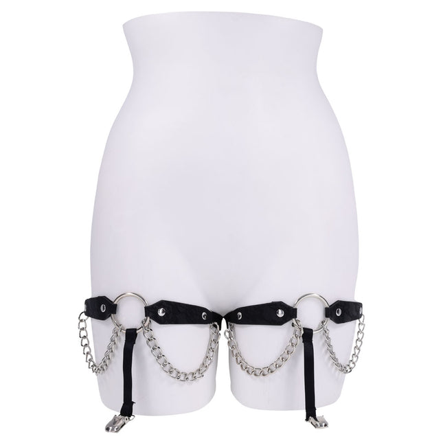 Sex & Mischief Chain Lace Garters - Black/Metal