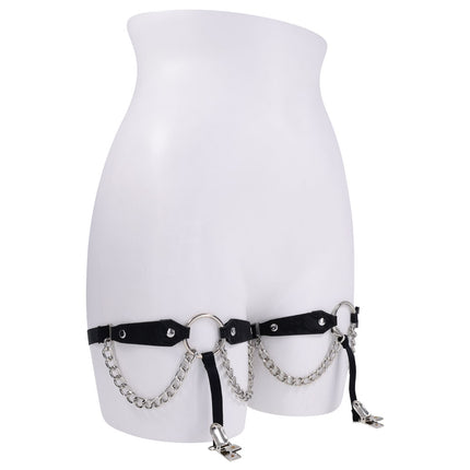 Sex & Mischief Chain Lace Garters - Black/Metal