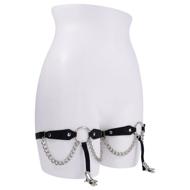 Sex & Mischief Chain Lace Garters - Black/Metal