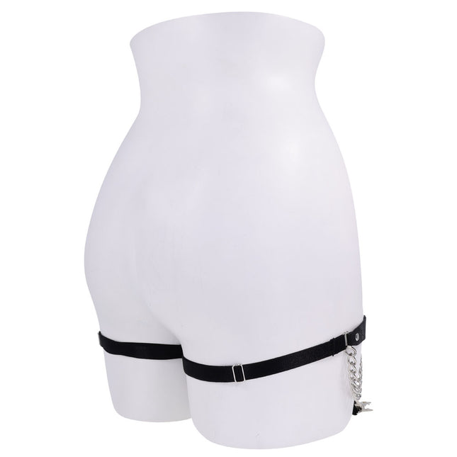 Sex & Mischief Chain Lace Garters - Black/Metal