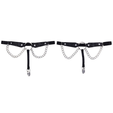 Sex & Mischief Chain Lace Garters - Black/Metal