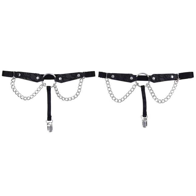 Sex & Mischief Chain Lace Garters - Black/Metal