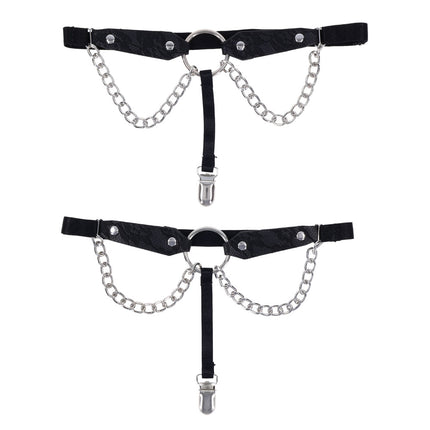 Sex & Mischief Chain Lace Garters - Black/Metal