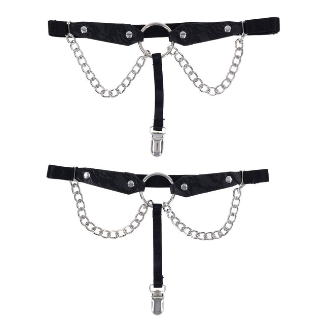 Sex & Mischief Chain Lace Garters - Black/Metal