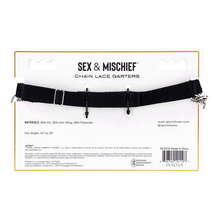Sex & Mischief Chain Lace Garters - Black/Metal