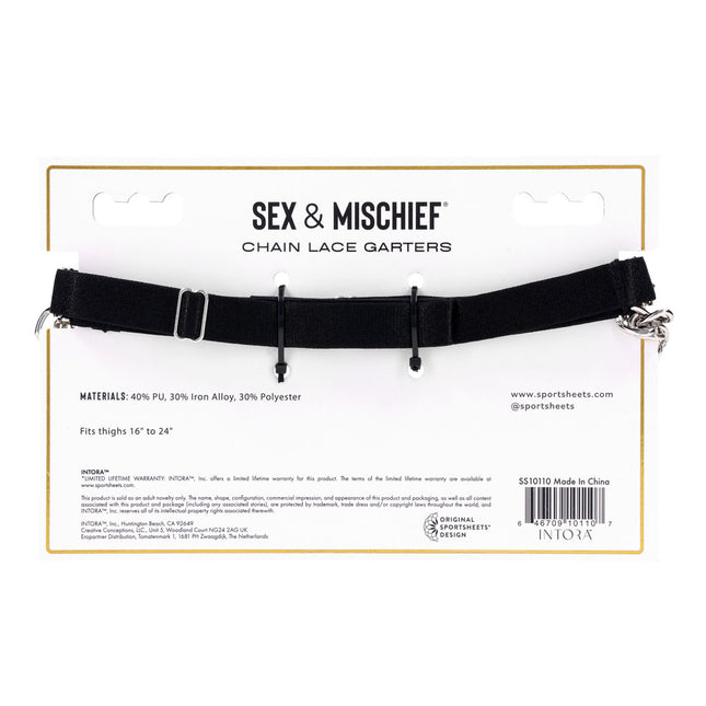 Sex & Mischief Chain Lace Garters - Black/Metal