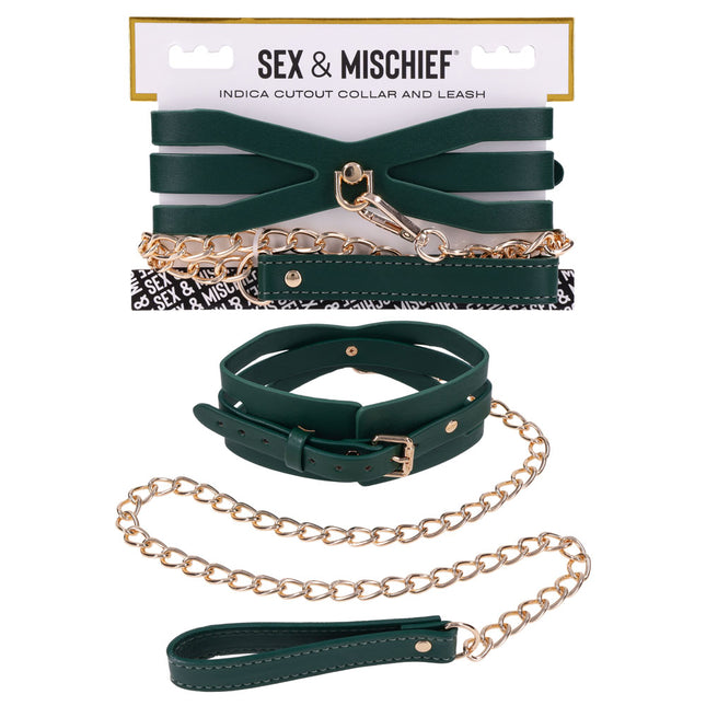 Sex & Mischief Indica Cutout Collar and Leash - Green/Gold Restraint