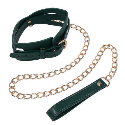 Sex & Mischief Indica Cutout Collar and Leash - Green/Gold Restraint