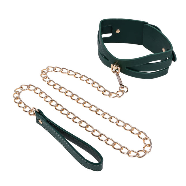Sex & Mischief Indica Cutout Collar and Leash - Green/Gold Restraint