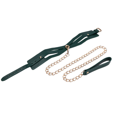 Sex & Mischief Indica Cutout Collar and Leash - Green/Gold Restraint