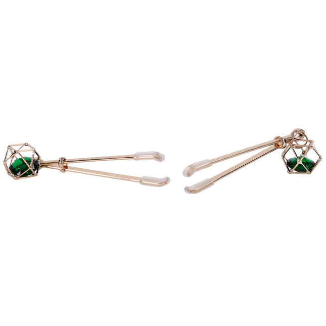 Sex & Mischief Indica Crystal Nipple Clips with Emerald Gems - Gold