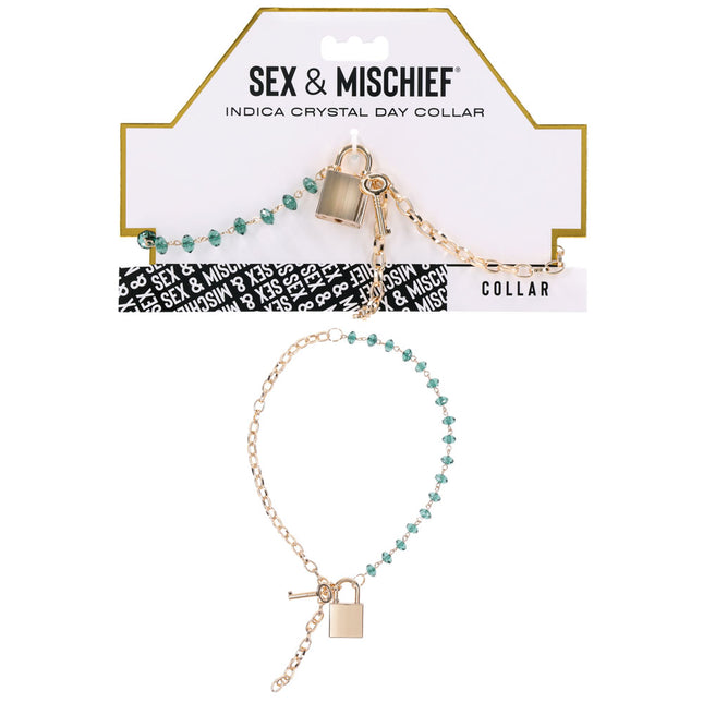 Sex & Mischief Indica Crystal Day Collar - Gold/Emerald Lockable