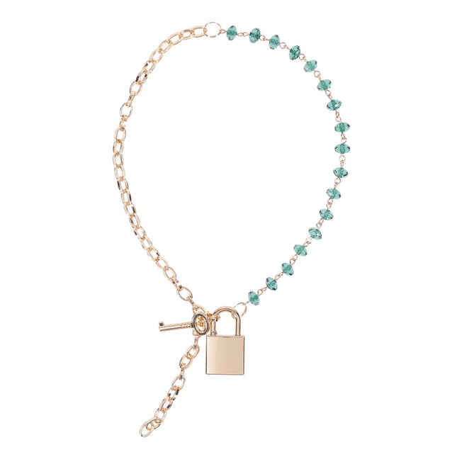 Sex & Mischief Indica Crystal Day Collar - Gold/Emerald Lockable