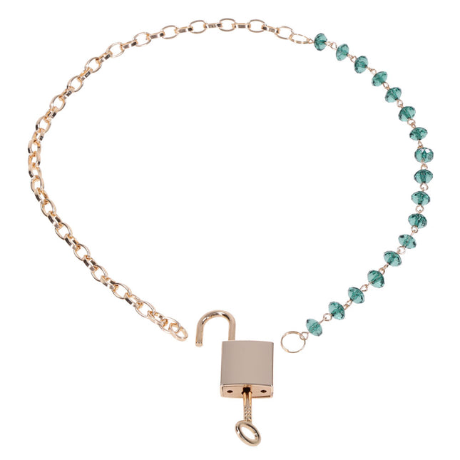 Sex & Mischief Indica Crystal Day Collar - Gold/Emerald Lockable