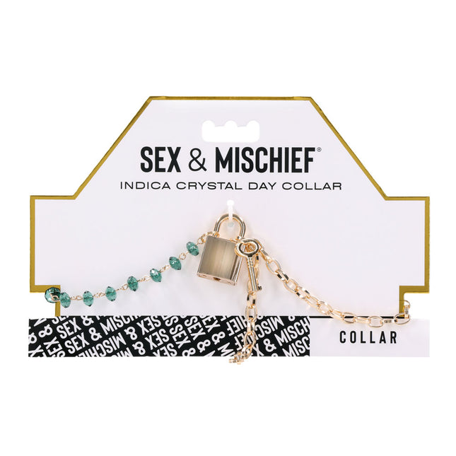 Sex & Mischief Indica Crystal Day Collar - Gold/Emerald Lockable