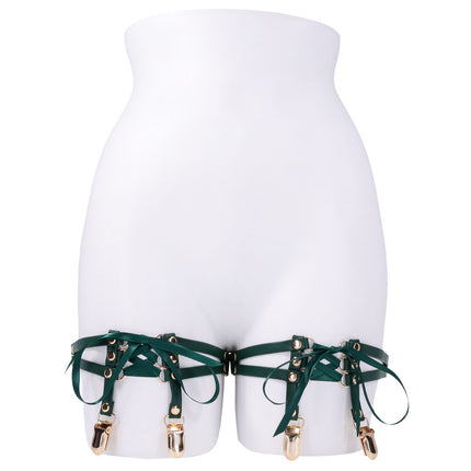 Sex & Mischief Indica Laced Up Garters - Green/Gold Set of 2