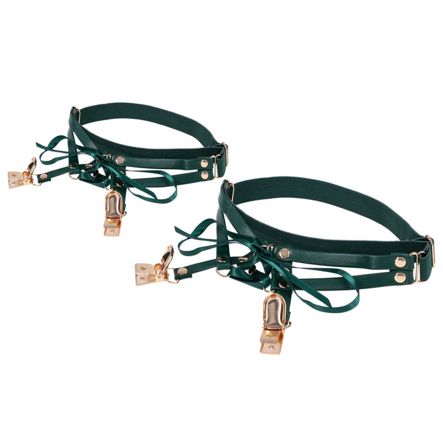 Sex & Mischief Indica Laced Up Garters - Green/Gold Set of 2